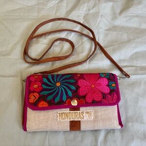 Embroidered Floral Crossbody Bag in Pink